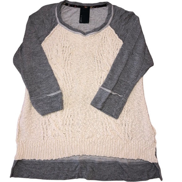 Anthropologie Dolan Ivory/Gray 3/4 Sleeve Crochet Pullover Sweater - S - Picture 4 of 12